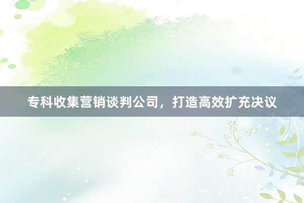 专科收集营销谈判公司，打造高效扩充决议